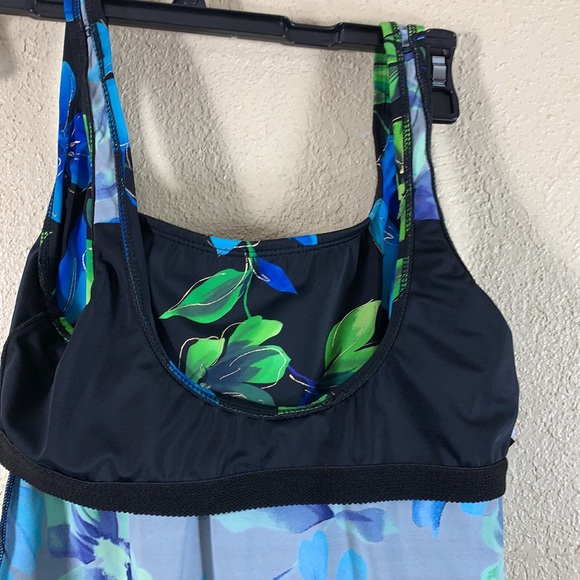 Robbylen Swim Top Tankini Black Blue Floral 12 - Picture 12 of 12